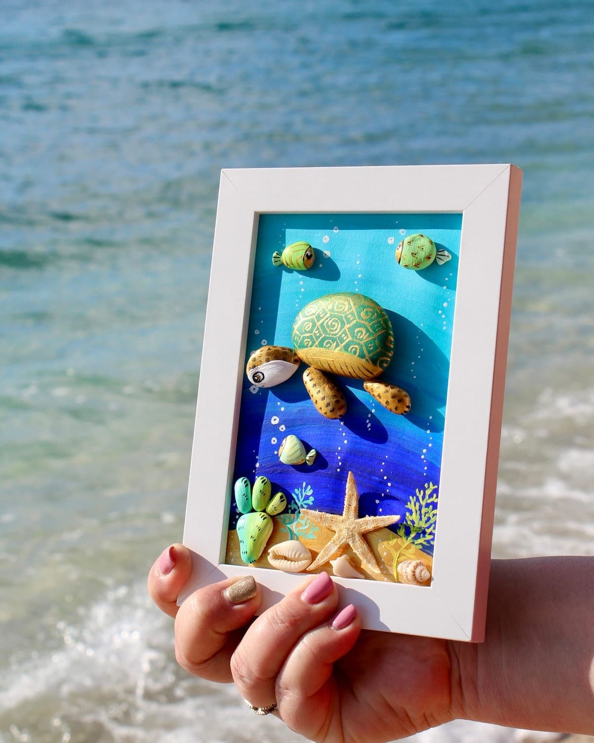 Craft pebble art in an artist's atelier